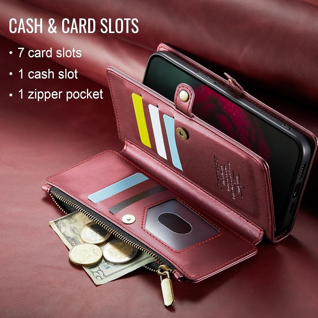 iPhone 14 Wallet Case Folio Wine Red - Image 2