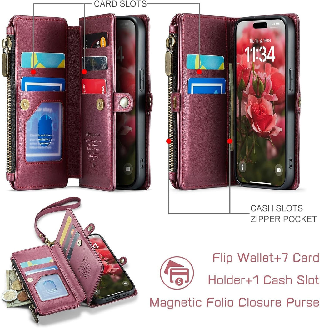 iPhone 14 Wallet Case Folio Wine Red - Image 5