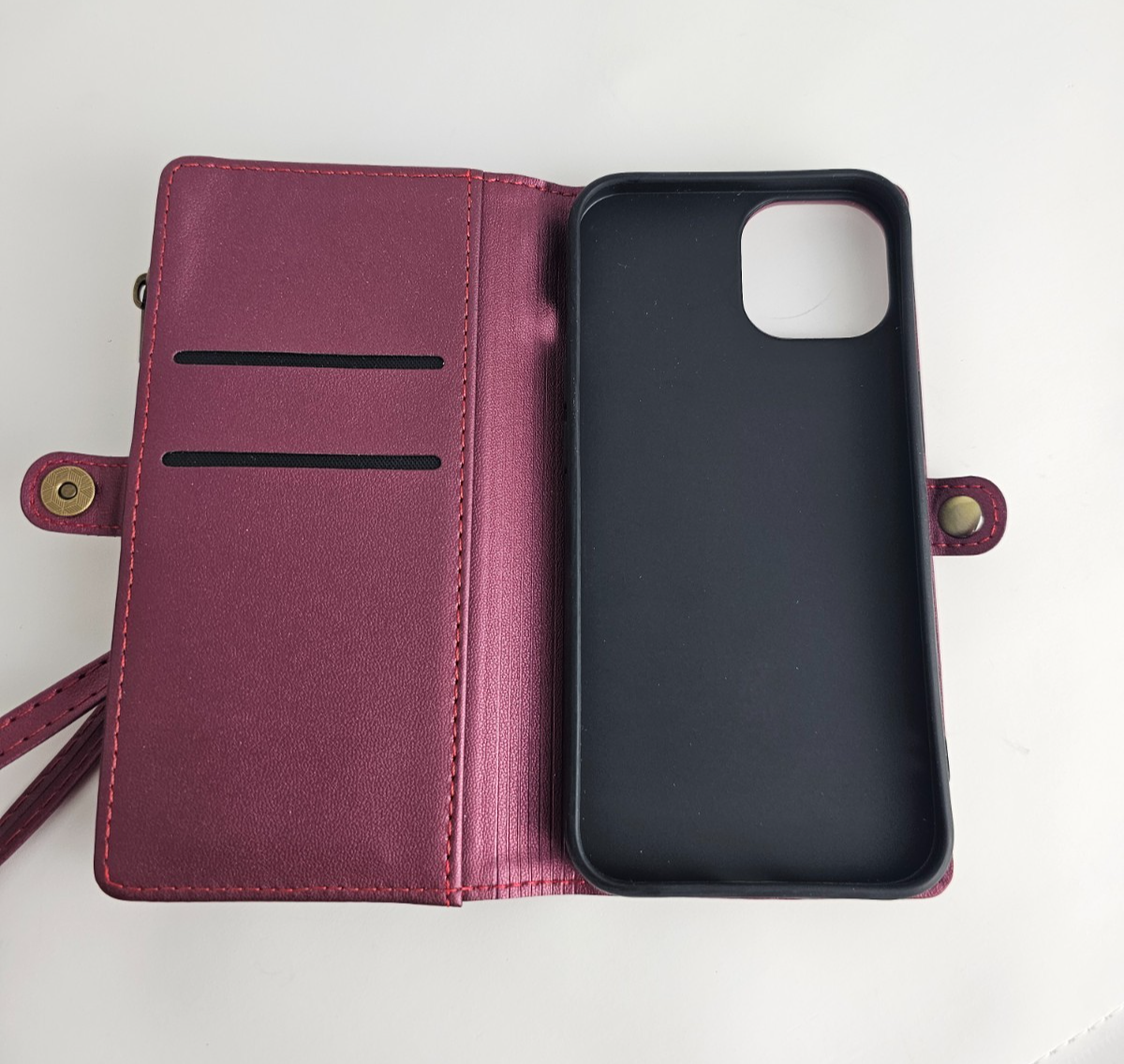 iPhone 14 Wallet Case Folio Wine Red - Image 13