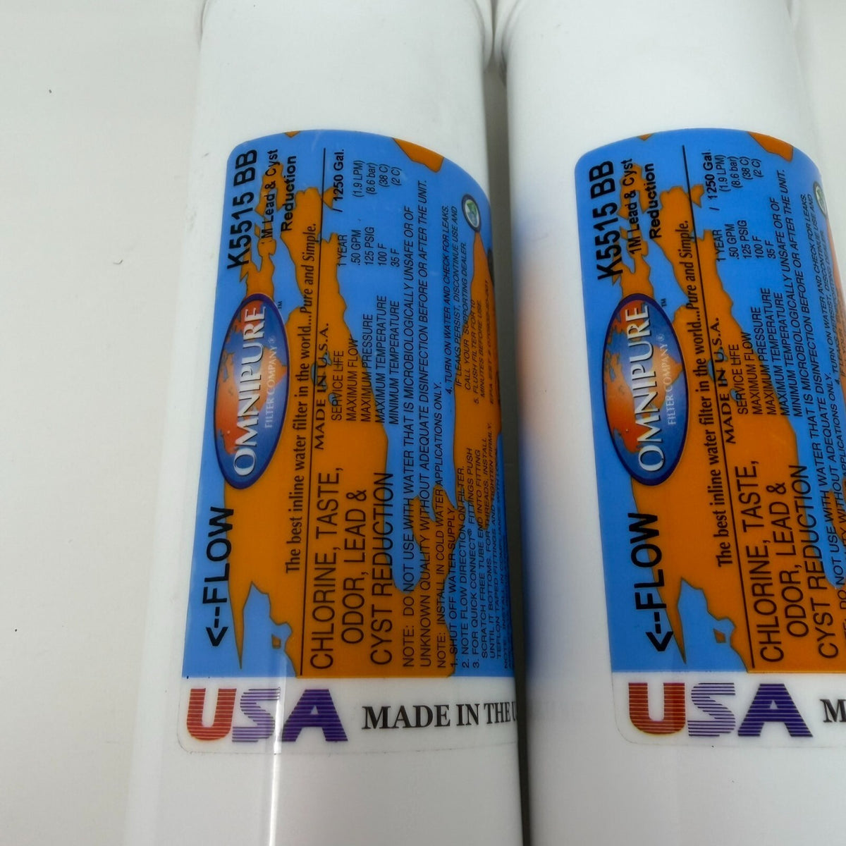 2 Pack Omnipure K5515-BB 1M Lead & Cyst Reduction Carbon Filter 1/4" Female Port