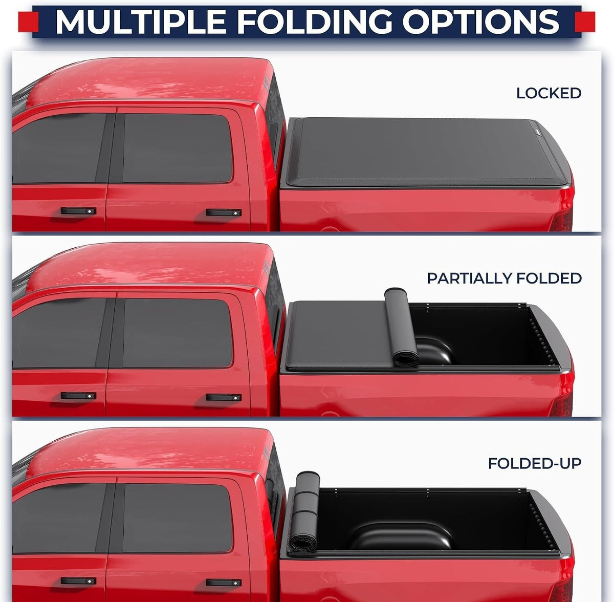 6.4FT/6.5FT Roll Up Soft Truck Bed Tonneau Cover Standard Bed Ram 1500 2500