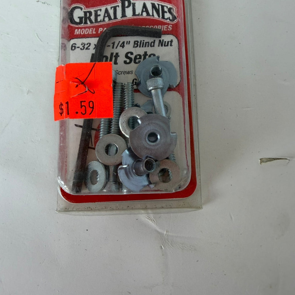 GREAT PLANES GPMQ3509 6/32 x 1 -1/4"  Blind Nut Bold Set RC Model Plane NOS vtg