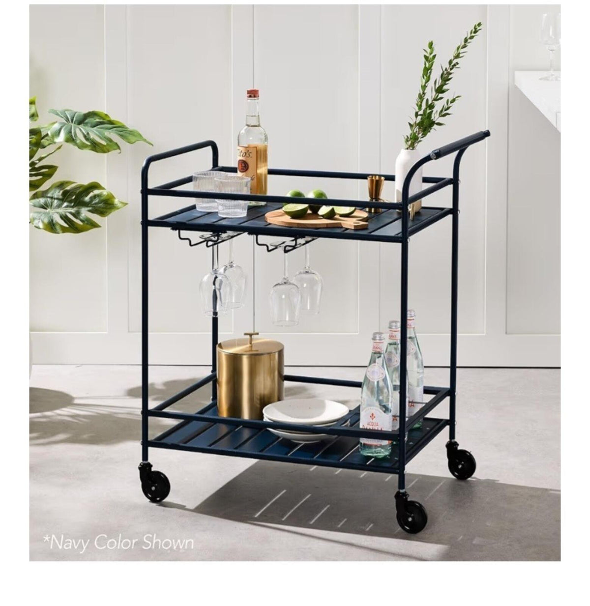 Best Choice Rolling Bar Cart, Serving Station 2-Shelf W/ Wine Rack Black Metal