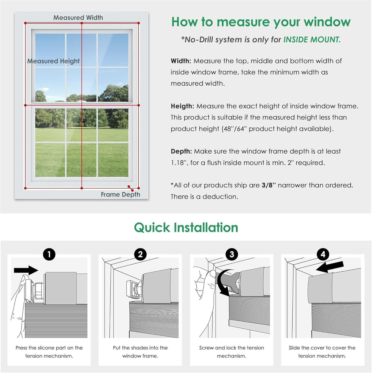 LazBlinds No Tools No Drill Cordless Cellular Shades 31" W x 36" H, White New
