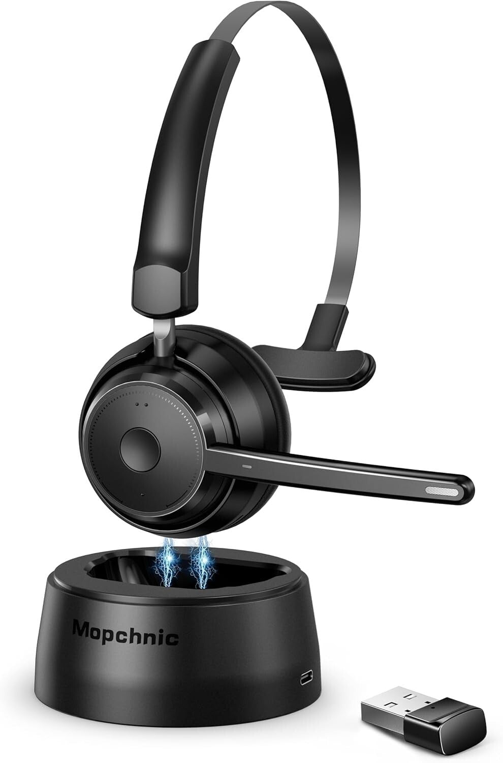Mopchnic Bluetooth Headset Wireless Headphone w/ AI Noise-Canceling Microphone