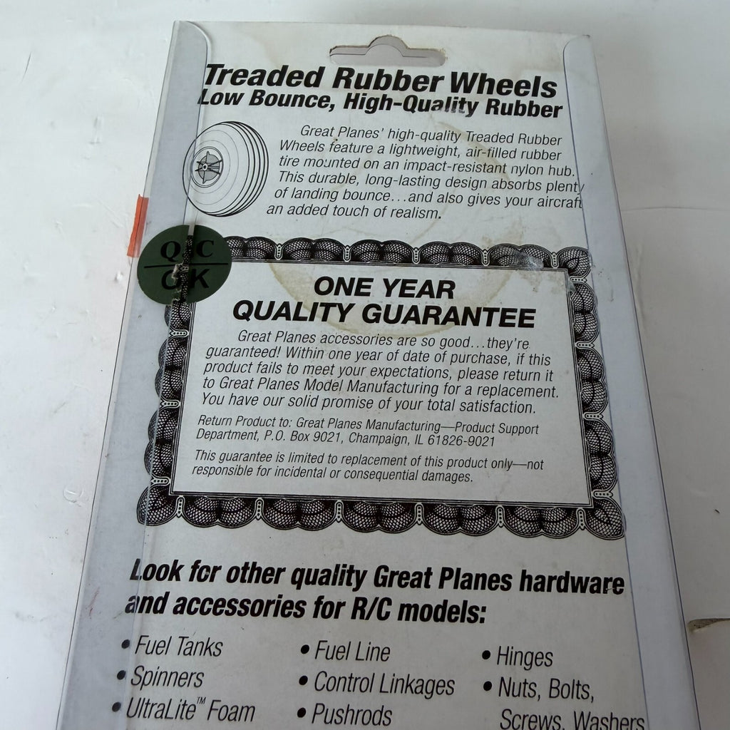 Great Planes 2 1/2” Rubber Wheels For RC  Model Airplanes NOS ME0016-1