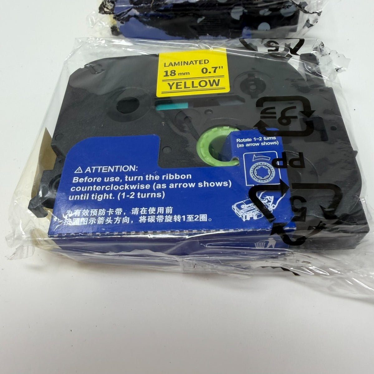 3 Pack 18mm x 8mm  0.7" Black Ink Yellow Laminated Label Tapes For Brother TZE