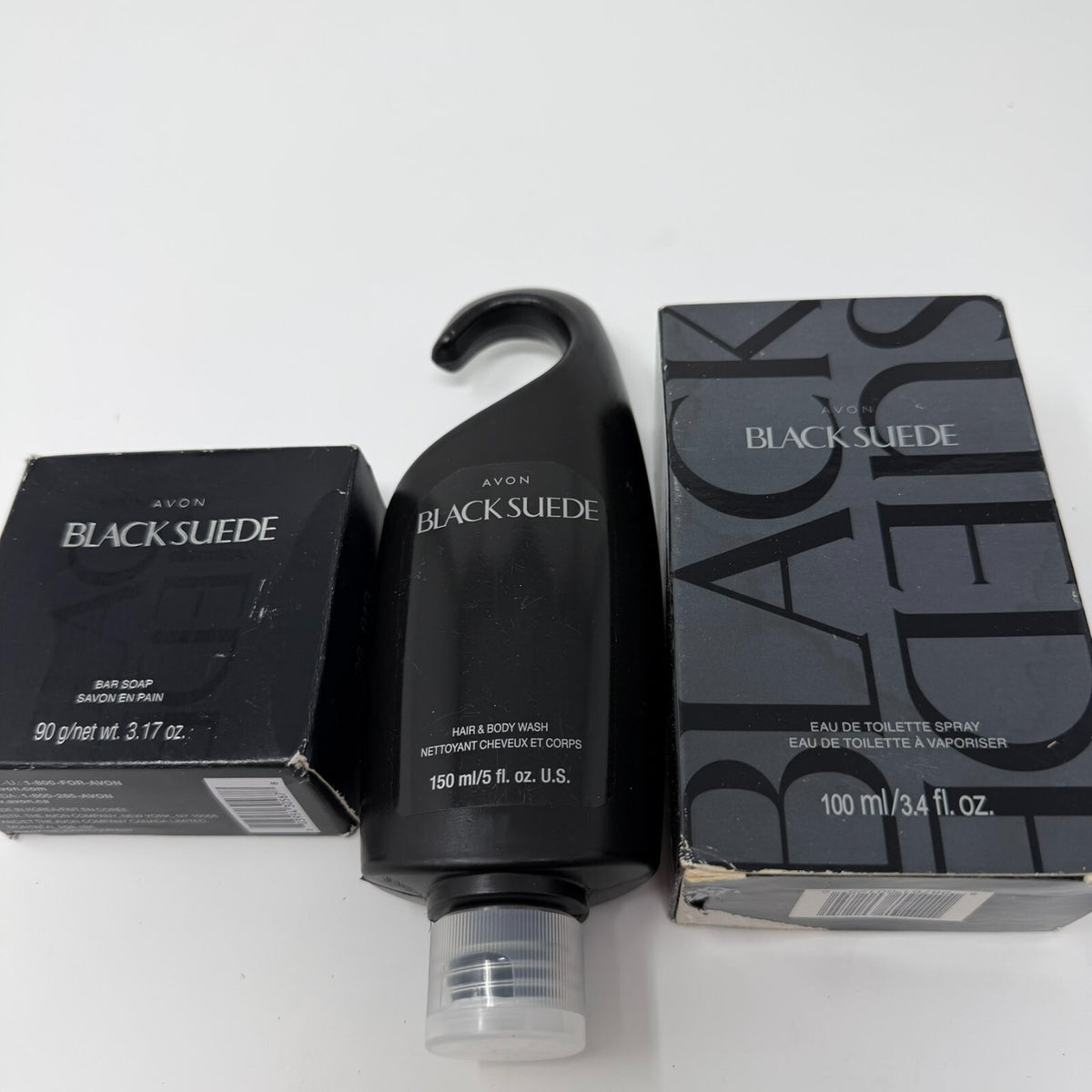 Avon Black Suede Set w/ Eau De Toilette Spray 3.4, Oz Bar Soap & Hair&Body Wash