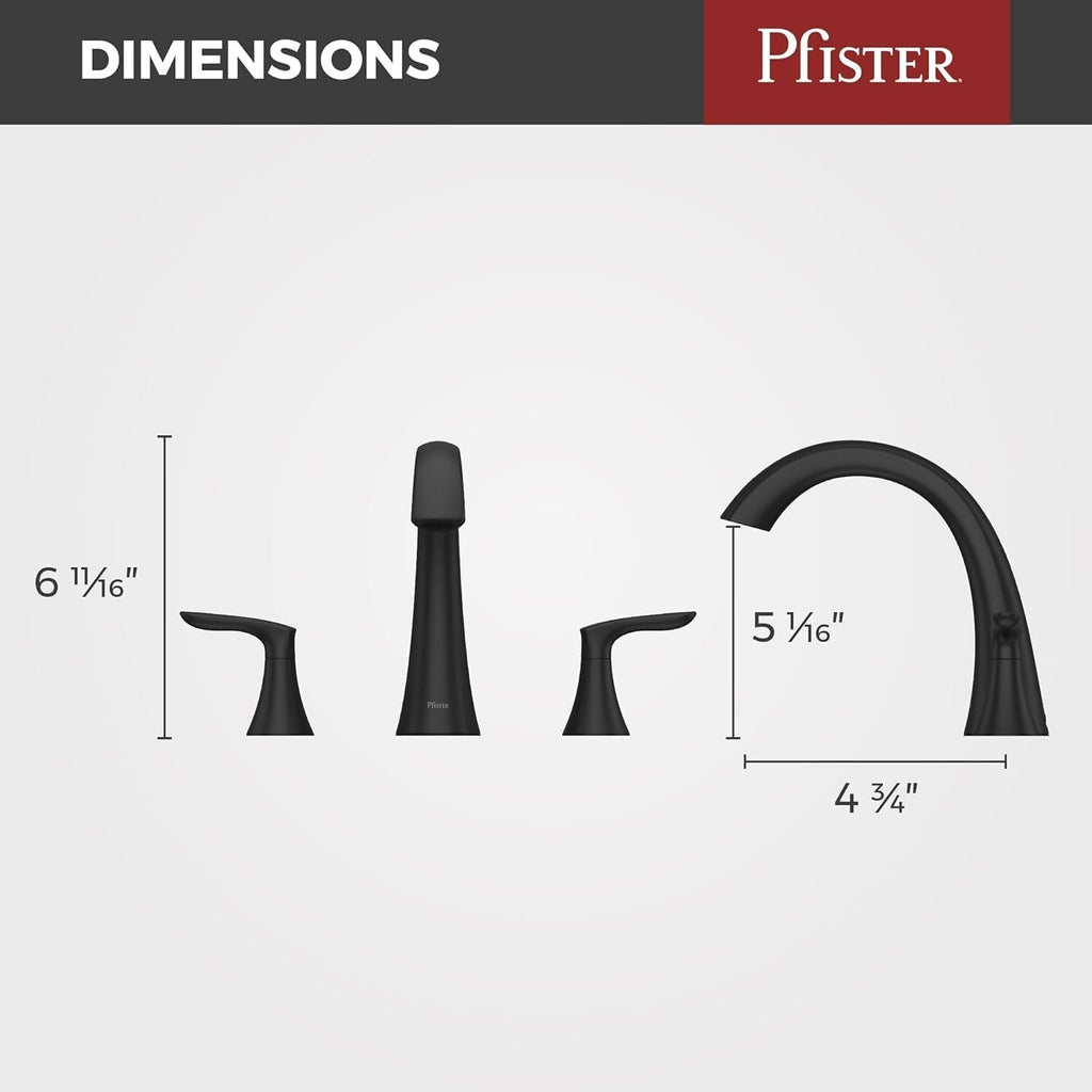 Pfister Weller Roman Bathtub Faucet 2 Handle, 3 Hole Matte Black Finish RT65WRB