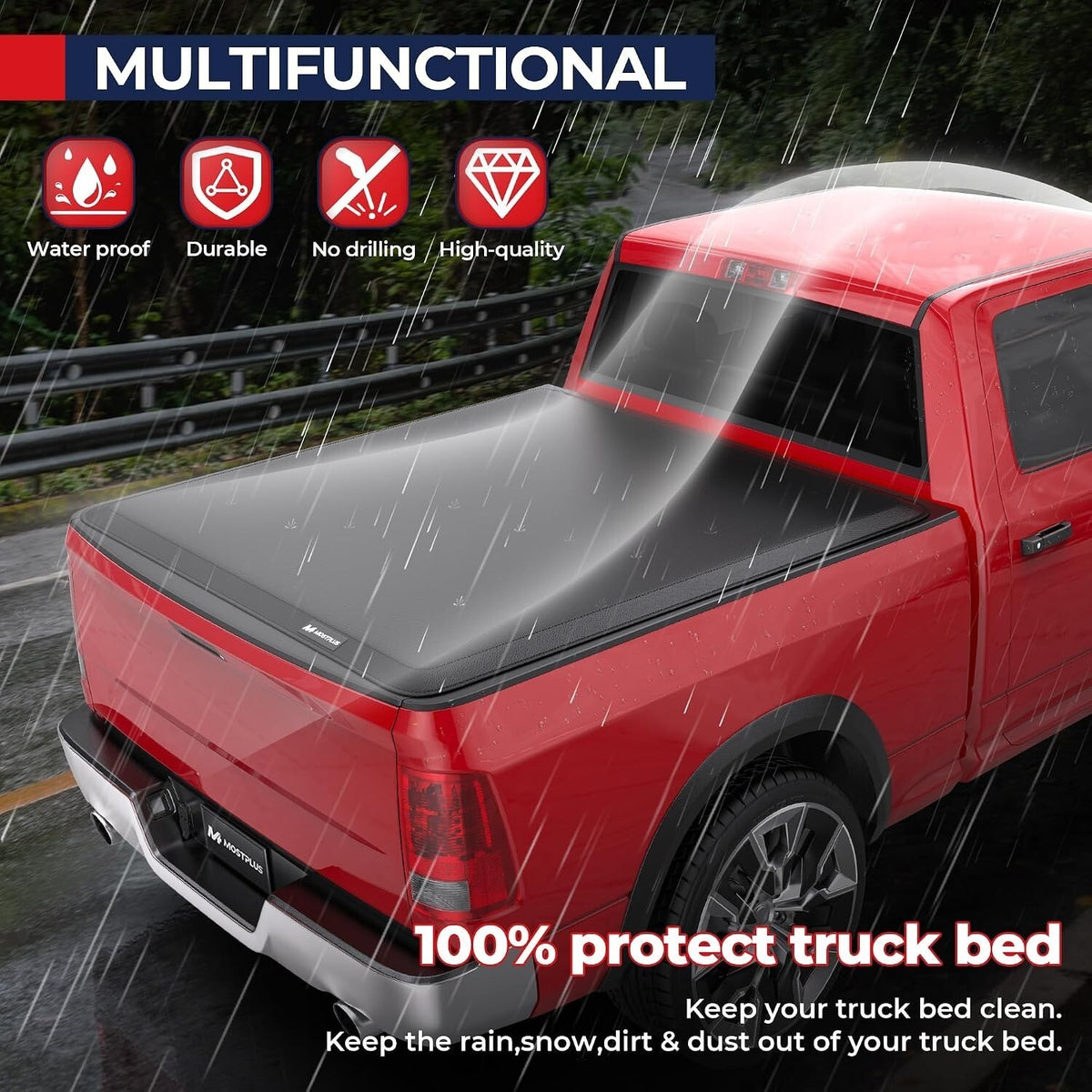 6.4FT/6.5FT Roll Up Soft Truck Bed Tonneau Cover Standard Bed Ram 1500 2500