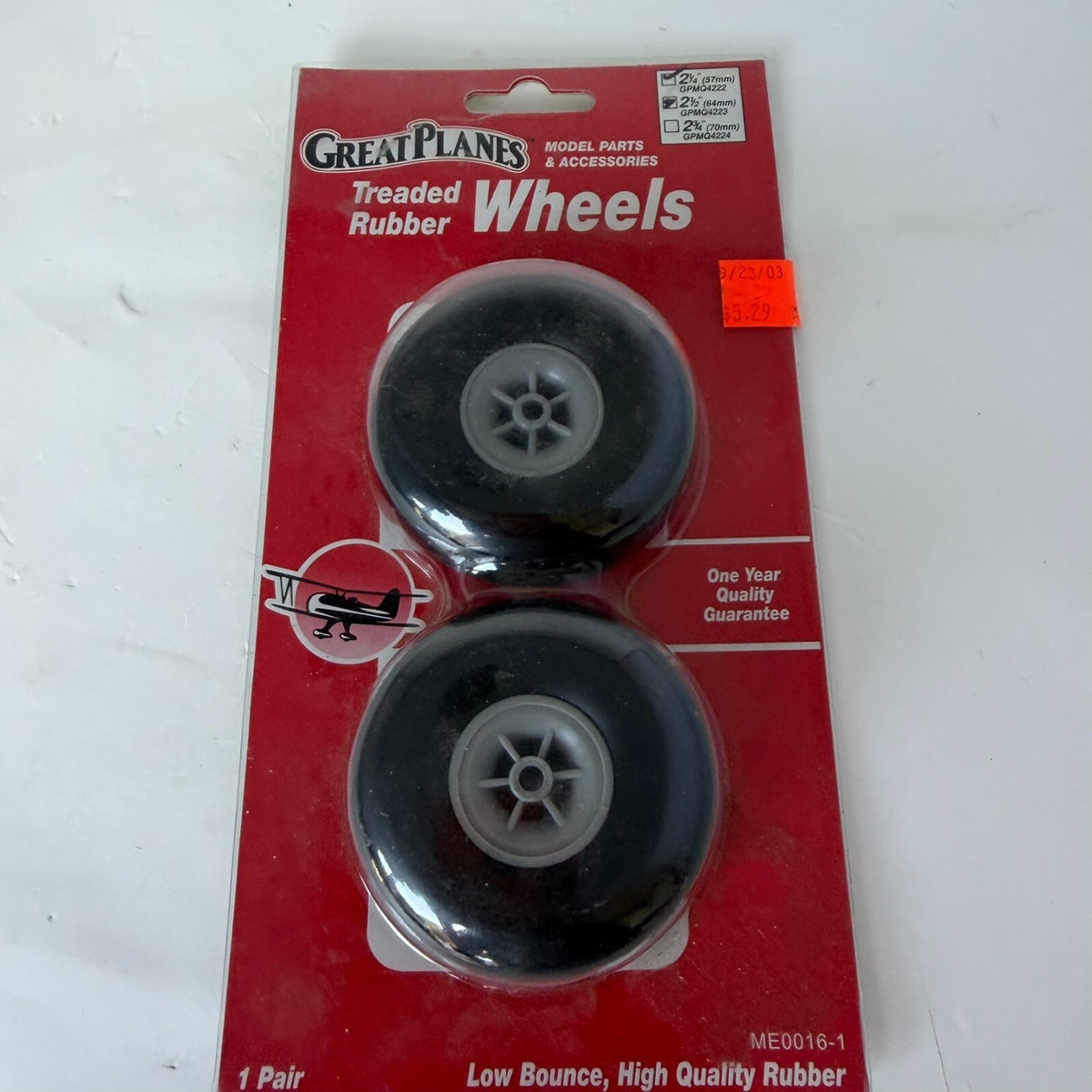 Great Planes 2 1/2” Rubber Wheels For RC  Model Airplanes NOS ME0016-1