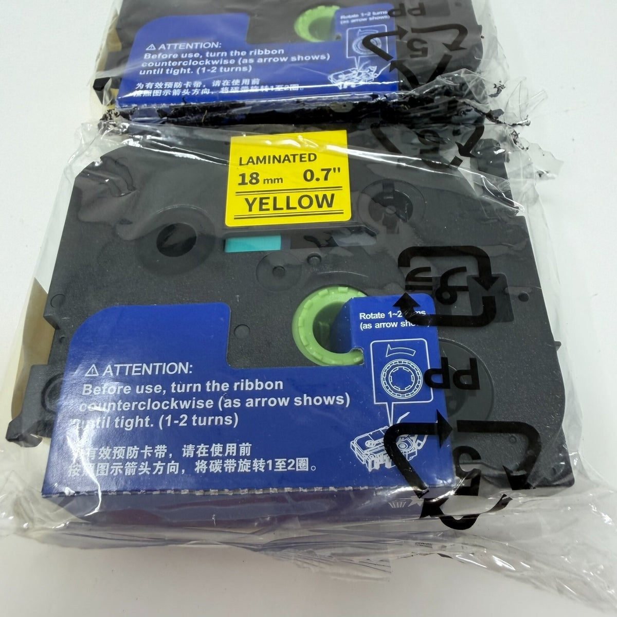 3 Pack 18mm x 8mm  0.7" Black Ink Yellow Laminated Label Tapes For Brother TZE