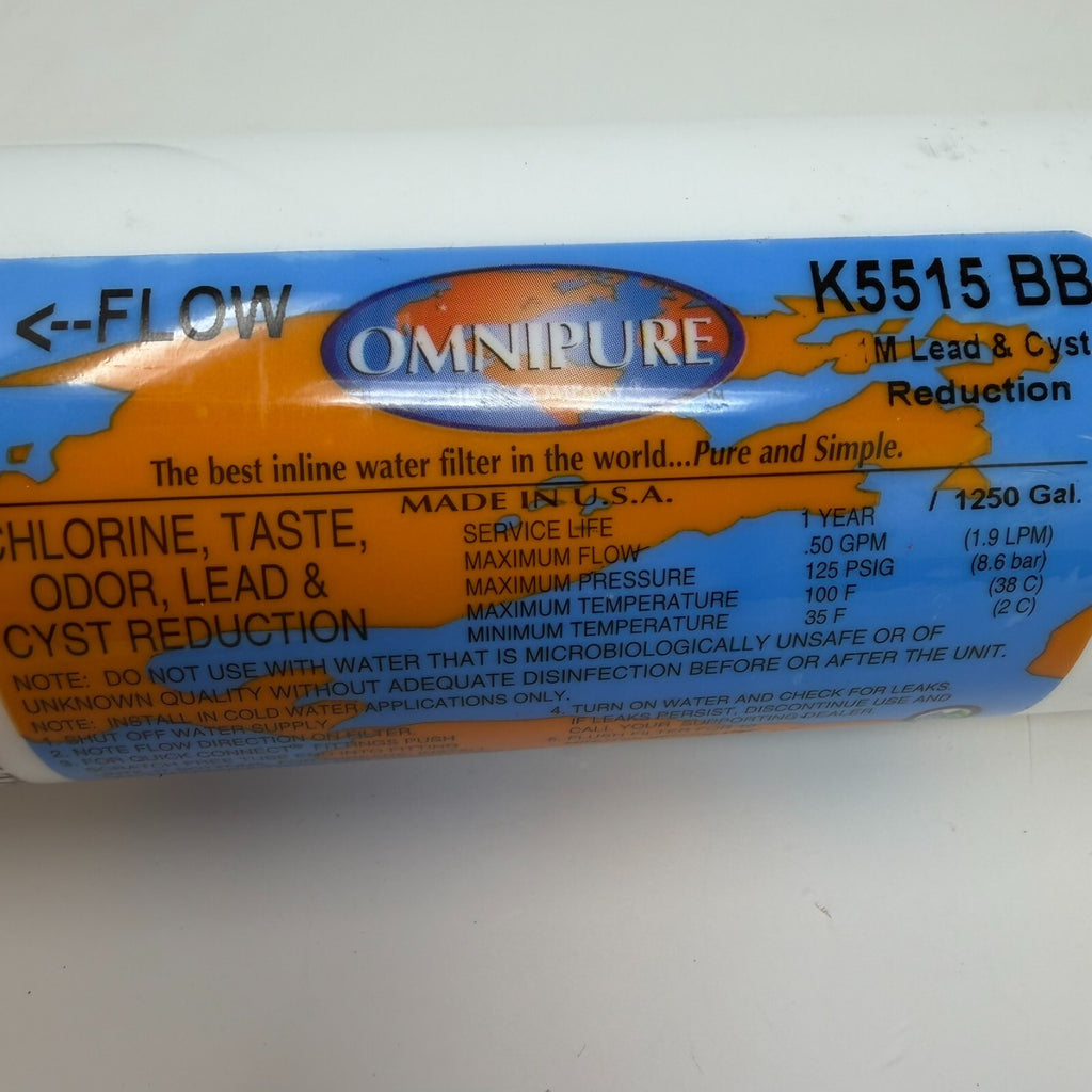 2 Pack Omnipure K5515-BB 1M Lead & Cyst Reduction Carbon Filter 1/4" Female Port