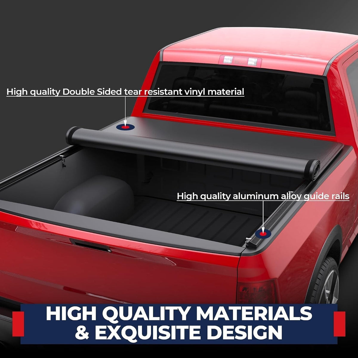 6.4FT/6.5FT Roll Up Soft Truck Bed Tonneau Cover Standard Bed Ram 1500 2500
