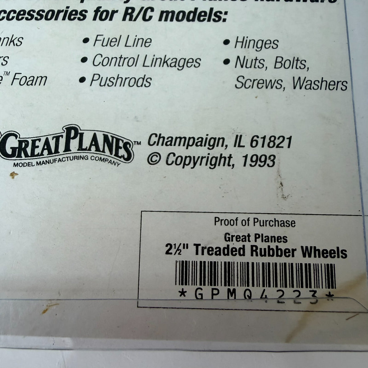 Great Planes 2 1/2” Rubber Wheels For RC  Model Airplanes NOS ME0016-1