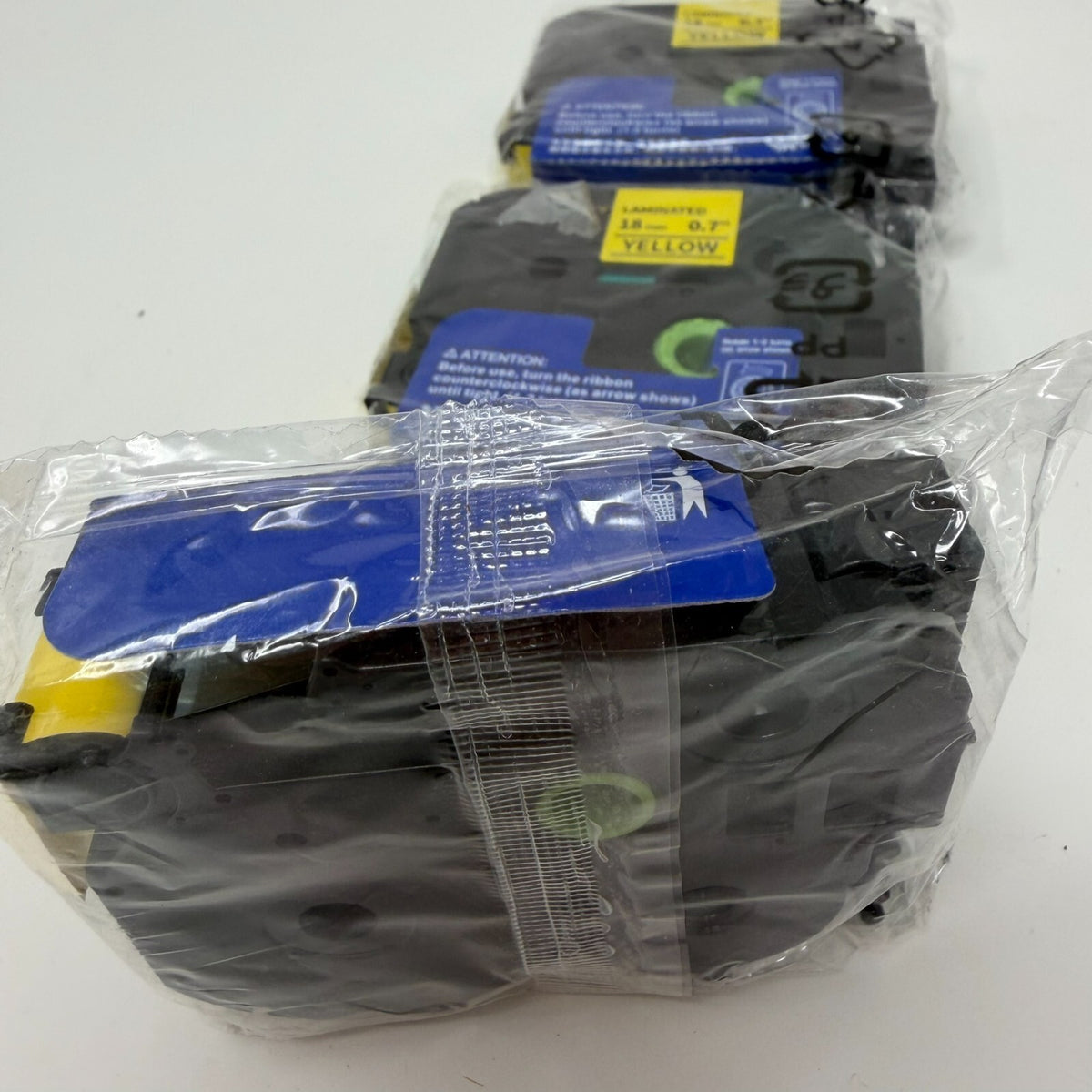 3 Pack 18mm x 8mm  0.7" Black Ink Yellow Laminated Label Tapes For Brother TZE