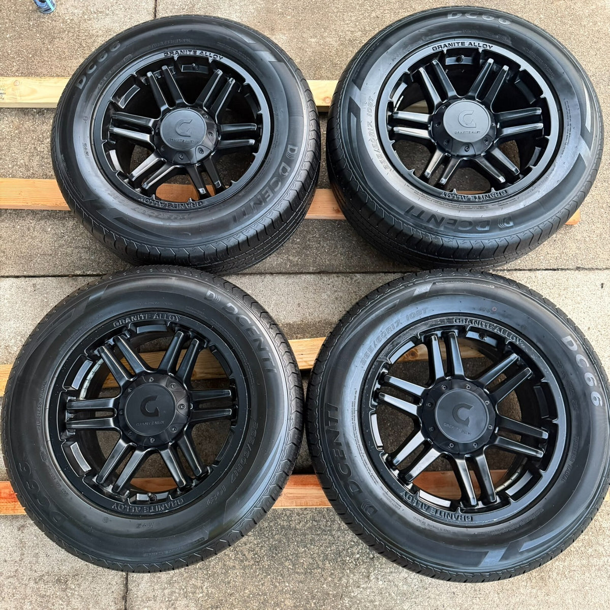 Set of 4 17x8.5 GRANITE ALLOY Matte Black Rims & Tires- Wheels- 5x5 5x4.5