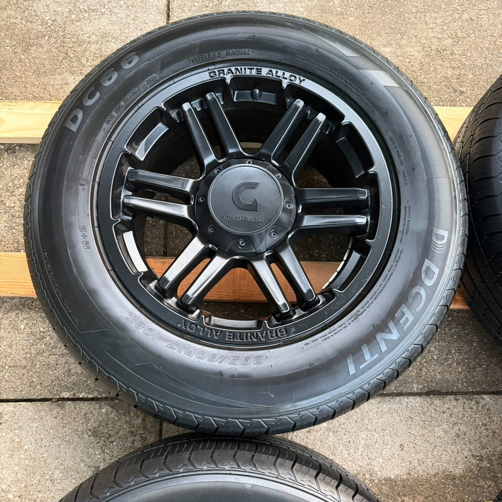 Set of 4 17x8.5 GRANITE ALLOY Matte Black Rims & Tires- Wheels- 5x5 5x4.5