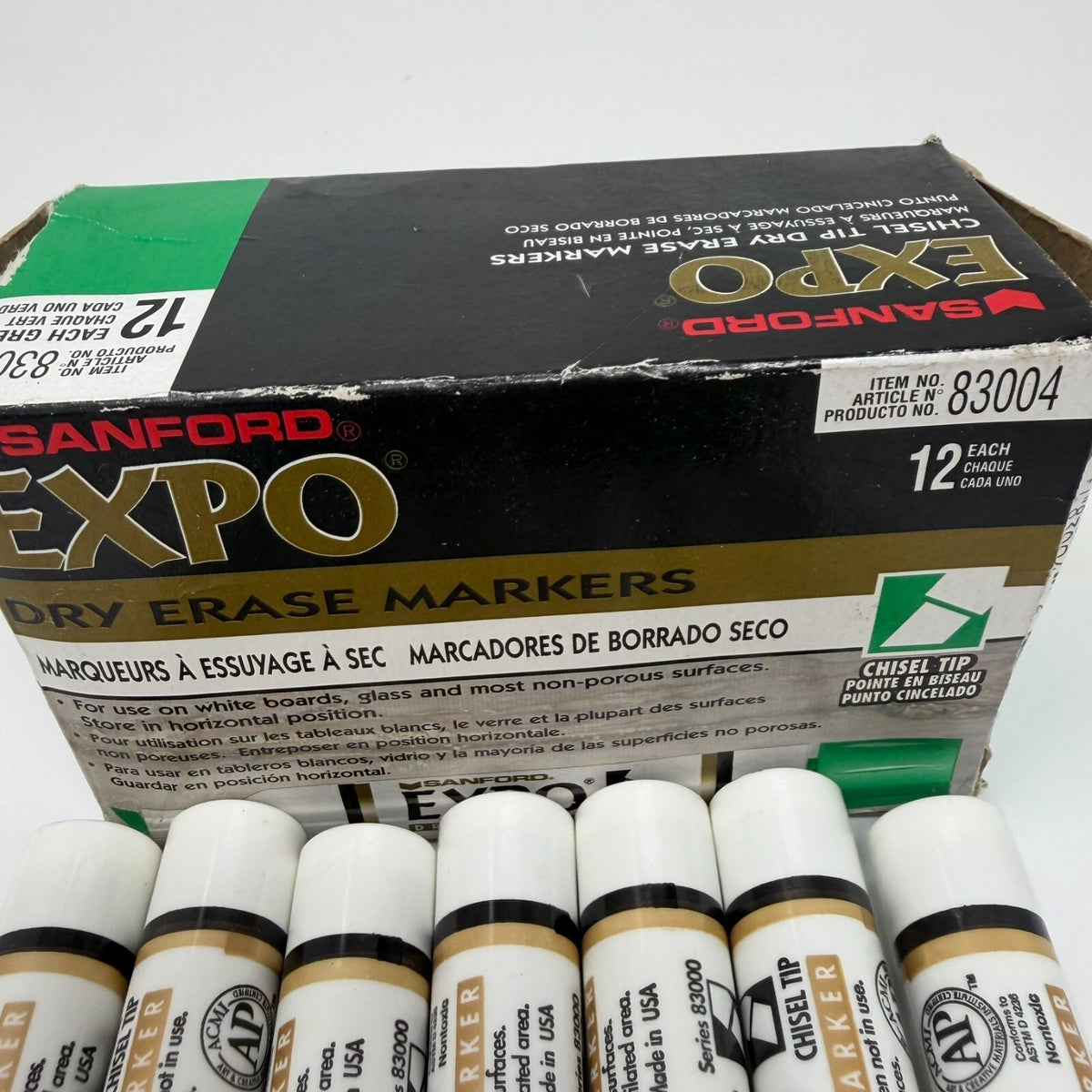 Vtg Expo Dry Erase Sanford Markers Chisel Tip 7Ct #83004 Green 90s 1995 Good Ink
