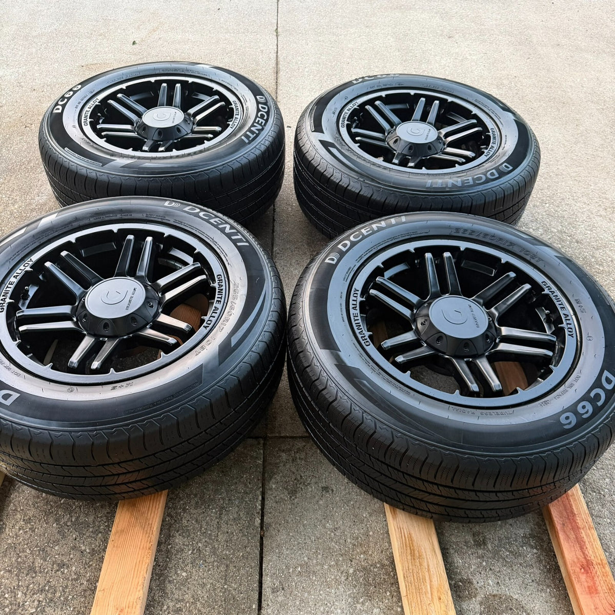 Set of 4 17x8.5 GRANITE ALLOY Matte Black Rims & Tires- Wheels- 5x5 5x4.5