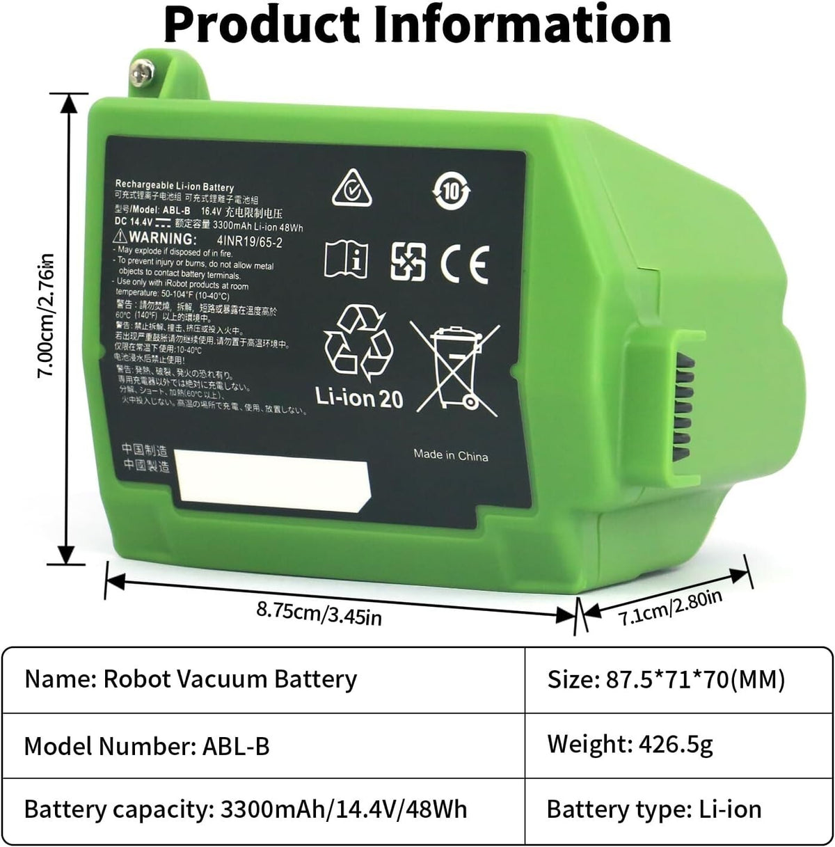 ABL-B Rechargeable Replacement Battery for iRobot Roomba Vac S9 S9+ S9550 9550