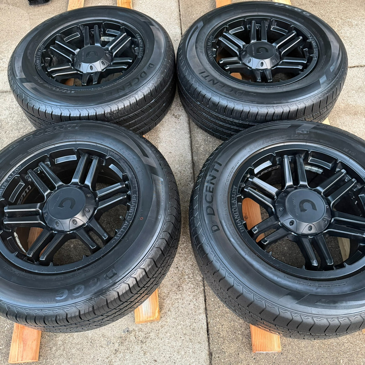 Set of 4 17x8.5 GRANITE ALLOY Matte Black Rims & Tires- Wheels- 5x5 5x4.5
