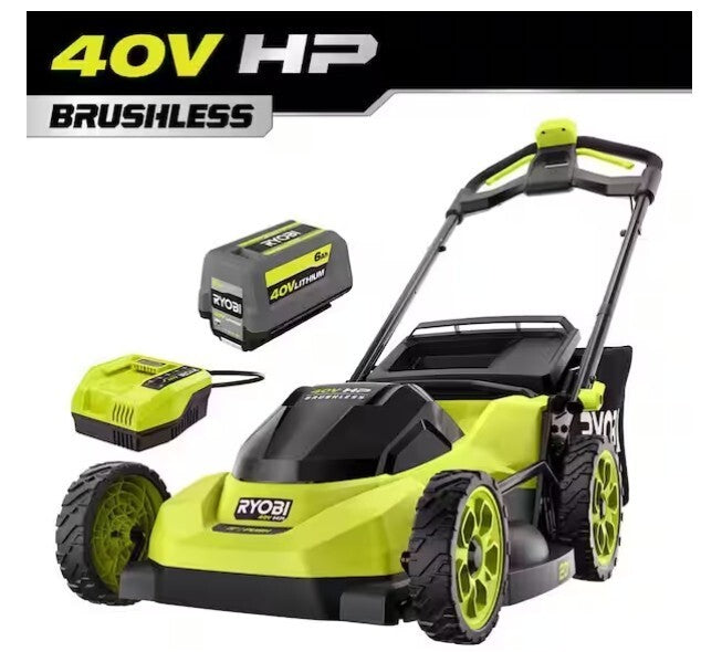 RYOBI 40V HP Brushless 20" Lawn Mower Kit w/ 6.0AH Battery & Charger RY40HPLM06K