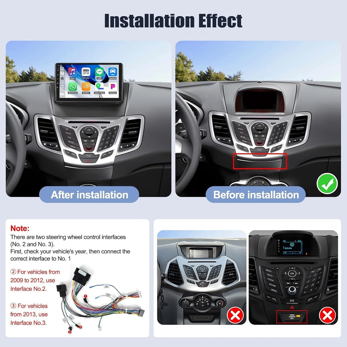 Touchscreen 9" Car Stereo Radio 2009-14 Ford Fiesta Apple Carplay Android 4g+64g