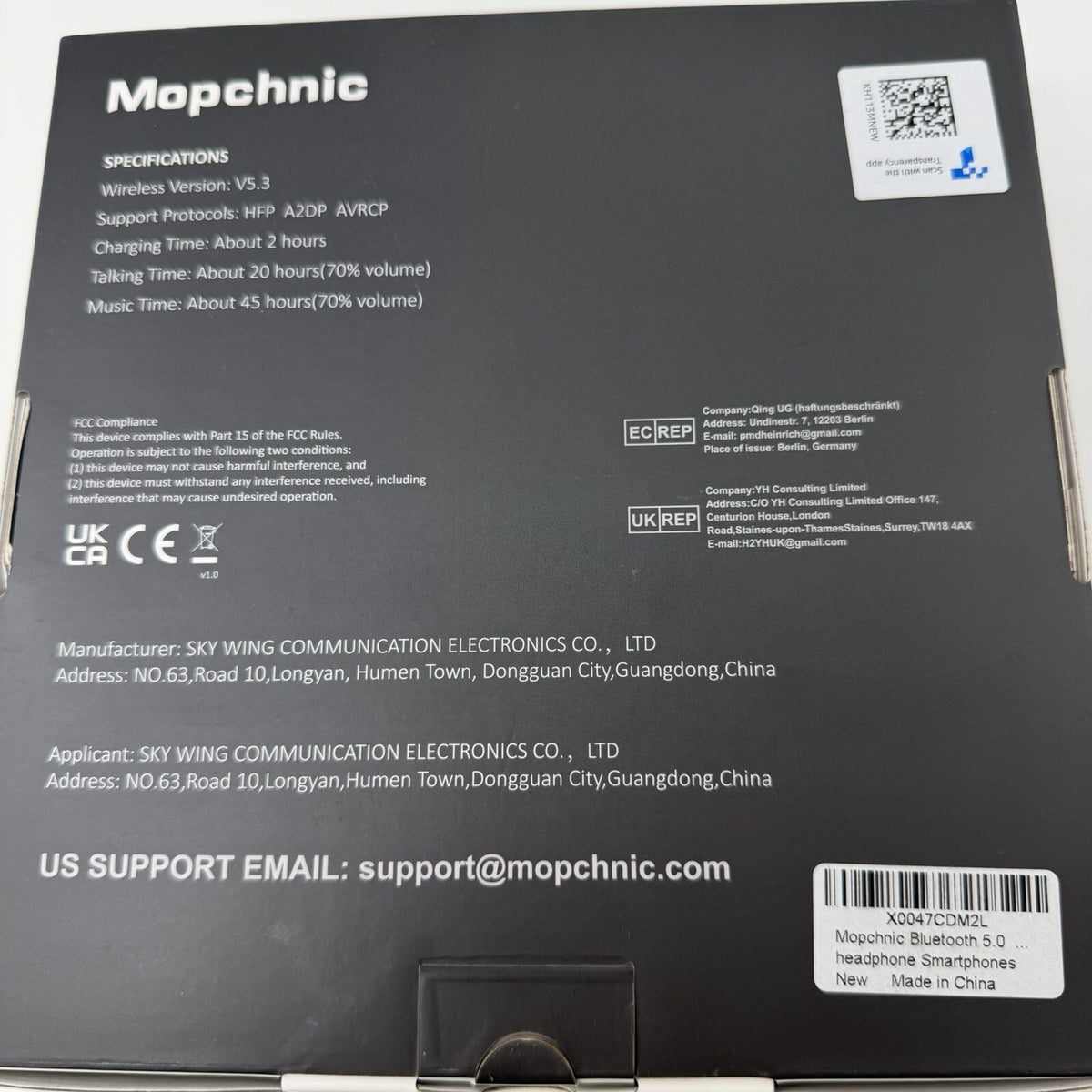 Mopchnic Bluetooth Headset Wireless Headphone w/ AI Noise-Canceling Microphone