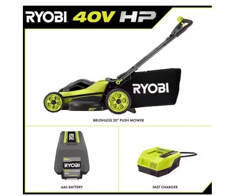RYOBI 40V HP Brushless 20" Lawn Mower Kit w/ 6.0AH Battery & Charger RY40HPLM06K