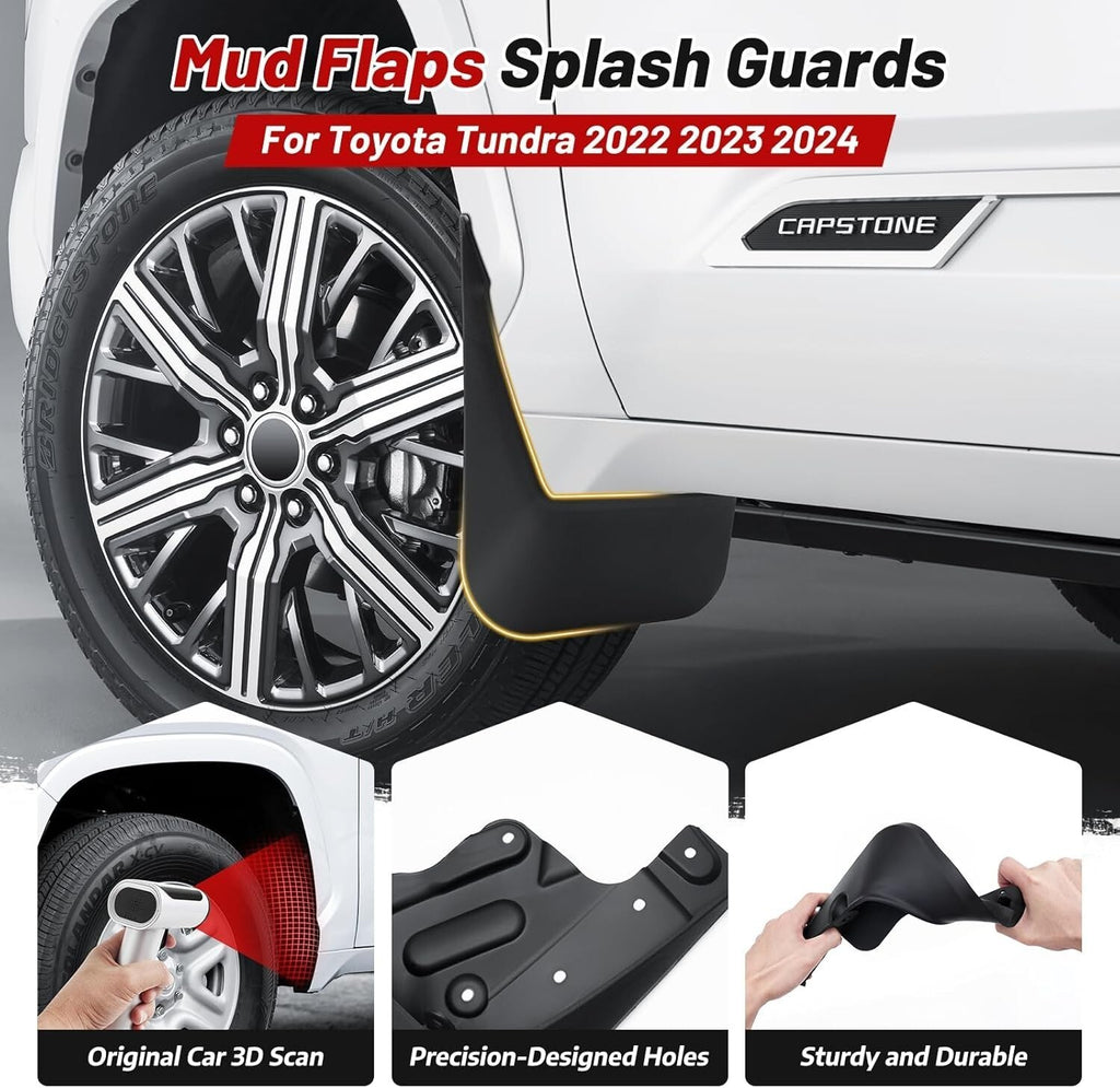 Mud Flaps for Toyota Tundra 2022-2026- No Drill Splash Guard- 4PC Front & Rear