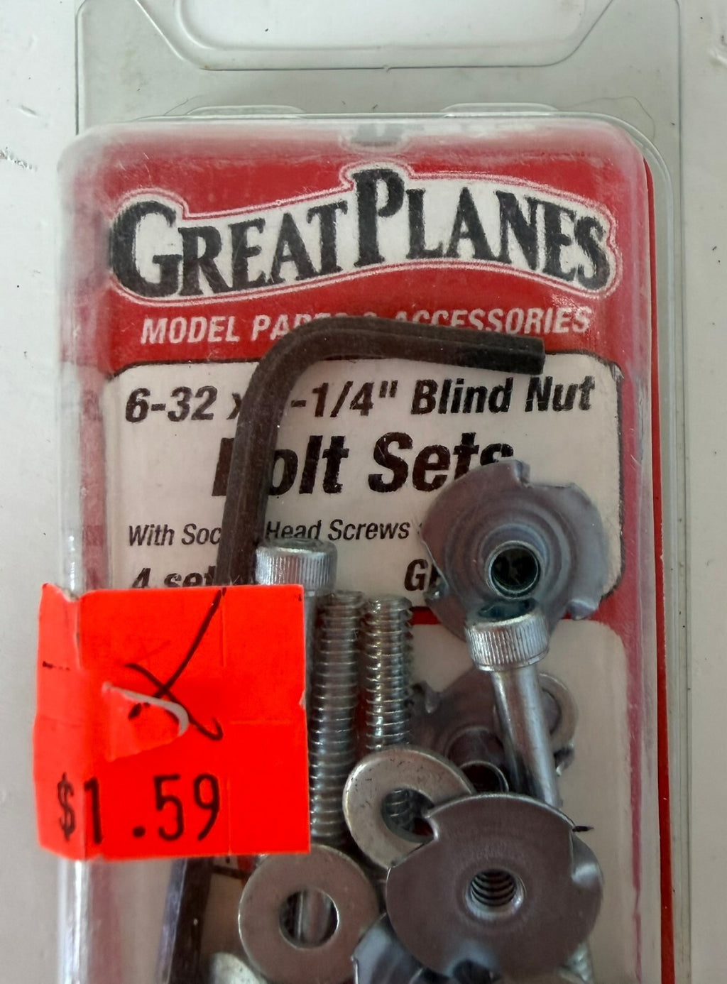 GREAT PLANES GPMQ3509 6/32 x 1 -1/4"  Blind Nut Bold Set RC Model Plane NOS vtg