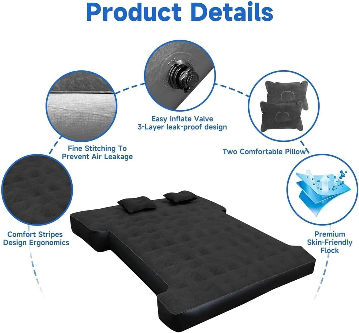 Truck Bed Air Mattress 6-6.5ft Full Size Inflatable Pickup Airbed W/ Pump Tent