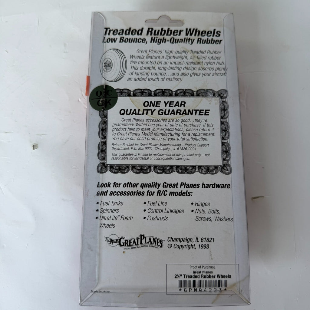 Great Planes 2 1/2” Rubber Wheels For RC  Model Airplanes NOS ME0016-1