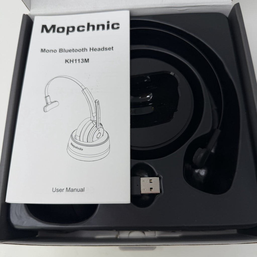 Mopchnic Bluetooth Headset Wireless Headphone w/ AI Noise-Canceling Microphone